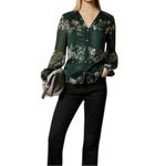 Ted Baker Evelin Floral Print Metallic Crepe Long Sheer Sleeve Green Blouse Sz 4 Photo 4