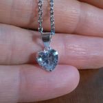 Cubic Zirconia Sterling Silver Heart Pendant Stainless Steel Necklace Photo 2