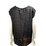 Royal Silk Vintage Large Black 100% Silk Crinkle Grid Blouse Cap Sleeve Minimali Photo 5