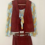 Rust Red Vest and Skirt Set with Floral Top Brown Size 8 Photo 1