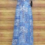 Lulus NWT Wings of Love Blue Print Maxi Dress Size S Flutter Sleeve V-Neck Photo 0