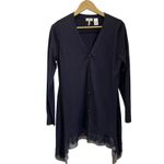 LOGO By Lori Goldstein LOGO Lori Goldstein Cotton Cashmere Long Cardigan Lace Trim Sz S Photo 1