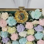 Andé Womens Clutch Bag Green Croc Embossed Pastel Floral Applique Gold Chain Photo 9