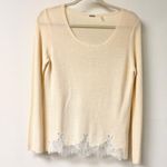 Elie Tahari  Extra Fine Wool Long Sleeve Lace Trim Hem Sweater Cream Women's L Photo 0