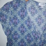 Kenar  L Cotton Blue Diamond Pattern V-Neck Top Photo 3