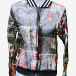 Blush bomber jacket M sheer pink black paris motif print zip Photo 0