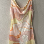 Olia Psychedelic Swirl Print Mini Satin Slip Dress Spaghetti Strap Pink/yellow M Size M Photo 0
