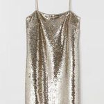 H&M NWT Divided Short Sequin Mini Dress Beige Gold Size Medium Photo 0