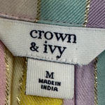 Crown & Ivy Pastel Metallic Striped 3/4 Bell Crochet Sleeve Pom Pom Mini Dress M Photo 2