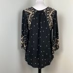 Angie Black and White Peasant Boho Chic Bell Sleeve Lace Up Blouse Top Medium Photo 4