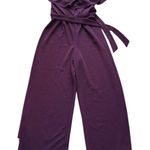Chic Off Shoulder Wide Leg Jumpsuit Burgundy Size L Polyester Spandex Purple Size L Photo 0