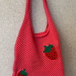 Strawberry Woman Crochet Boho Cottagecore Tote‎ Bag Pink Photo 0