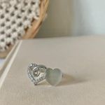 Boutique Double Heart Silver Rhinestone Moonstone Ring Iridescent Opaque Promise Girlhood Jewelry Photo 5