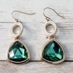 Vintage Earrings for Pierced Ears Gold Tone and Green Statement Dangle Photo 0