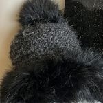 Ski Lodge Winter Cap Faux Fur Trim Acrylic Hat Black Glam Photo 2