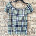 Rue+Green Plaid Ribbed Knit Sweetheart Neck Women Top 1X Romantic Y2K TRENDY Green Photo 3