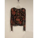 Free People  Dreamed Of You Shirt Womens Large Black Floral Ruched Boho Top Photo 3
