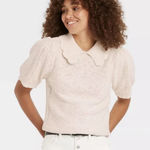 Universal Threads Universal Thread Knit Top XS Short Sleeve Peter Pan Collar Pullover Beige Photo 0