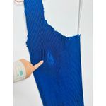 L’IDEE Regal Blue 90s One Shoulder High Neck Satin Plisse Lettuce Hemline Dress Size 10 Photo 5