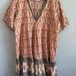 Vintage Ibiza Block Cotton Printed tunic Dress Size XL Flowy Red Photo 0