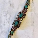 Vintage Native American Silver Hand Made Turquoise Coral Beaded Bracelet RARE Blue Photo 0