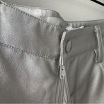 WAYF Silver Metallic Pants straight leg futuristic zip button pockets belt loops Photo 4