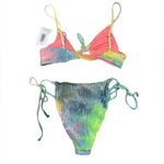 Dippin' Daisy's New! Anthropologie Velvet Pastel Rainbow Bikini Tie Dye Large Photo 9