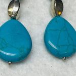 Faux Turquoise Dangle Drop Hook Earrings Women Blue Color Shade Silver Tone Bead Photo 11