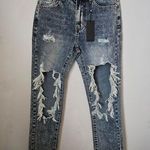 One Teaspoon Jeans Distressed Denim Awesome Baggies Blue Blossom High Waist Photo 0