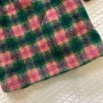 Manoush Women's Wool Blend Plaid Pea Coat Pocket Beaded Buttons Green Pink Sz 2 Photo 11
