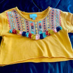 Anthropologie  | Chloe Oliver Valencia Tassel Top Cropped Boho Sweatshirt Blouse Photo 0