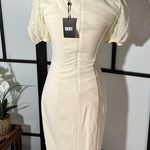 DKNY Sz 2  Lace Short Puff sleeve Off White dress Knee Length Solid NWT$178 Photo 2