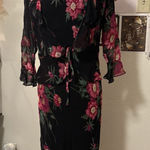 Vintage Floral Black Midi Dress with shawl Size undefined Photo 0