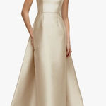 Alfred Sung NEW  Strapless Satin Twill Column Gown Removable Train Sz 4 Champagne Photo 0
