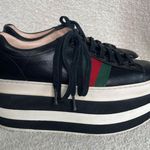 Gucci  Womens Leather Peggy‎ Signature Stripe Platform Sneakers Black Size 34 4 Photo 0