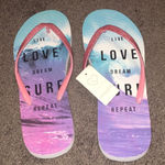 LiveLoveDream Women’s Flip Flops, Surf Theme w/ Glitter Straps, Sz 10, New! Photo 0
