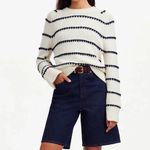 Madewell Textured Cotton Crewneck Sweater in Bright Ivory Navy Stripe, Large Photo 0