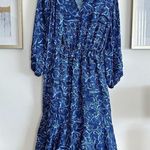 Sachin & Babi Dress Womens 2 Brielle Floral Print Tiered Tie Neck Satin Midi Blue Photo 5