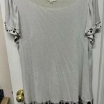 ECI  Woman Silver Shimmer Short Sleeve Blouse with Black Beaded Trim - Size 20 Photo 1