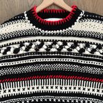 Spencer Vladimir Women's Mixed-Stitch Crop Sweater in Black, White, & Red Small Photo 1