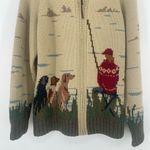 Ralph Lauren Vintage Lauren  Hand Knit Landscape Wool Cardigan sz M Fisherman Dog Photo 2