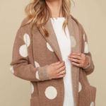 Charlie B polka dot cardigan sweater in honey Tan Size M Photo 0