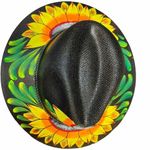 HAT MEXICAN Artisanal Hand Painted Fedora Sunflower Sombrero Panama Bohon Black Photo 5