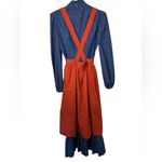 Homemade Red Floral Apron with Blue Maxi Dress Photo 1