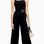 Topshop Anita Black Ribbed Belted Wide Leg Square Neck Sleeveless Jumpsuit Sz 4 Photo 2