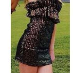 Allison & Kelly Sequin Dress Strapless Mini Sheath Ruffle Juniors Small Swiftie Black Photo 1