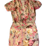 WALTER Floral Print Silk Short Sleeve V Neck Button Front Dress Size 6 Pink Photo 0