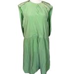 Tibi  Eco Cape Silk Drawstring Hem Dress in Green 4 Womens MIni Loose fit Photo 3