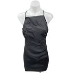 ZARA  Black Linen Sleeveless Ruched Cross Back Cami Camisole Mini Tank Dress M Photo 2