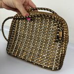 Vtg CEM Gold Metallic Woven Leather Crossbody Bag Full Zip Photo 6